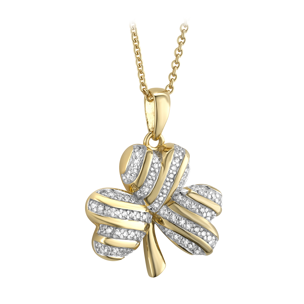 Product image for Irish Necklace | Vermeil Gold Overlay Sterling Silver Crystal Shamrock Pendant