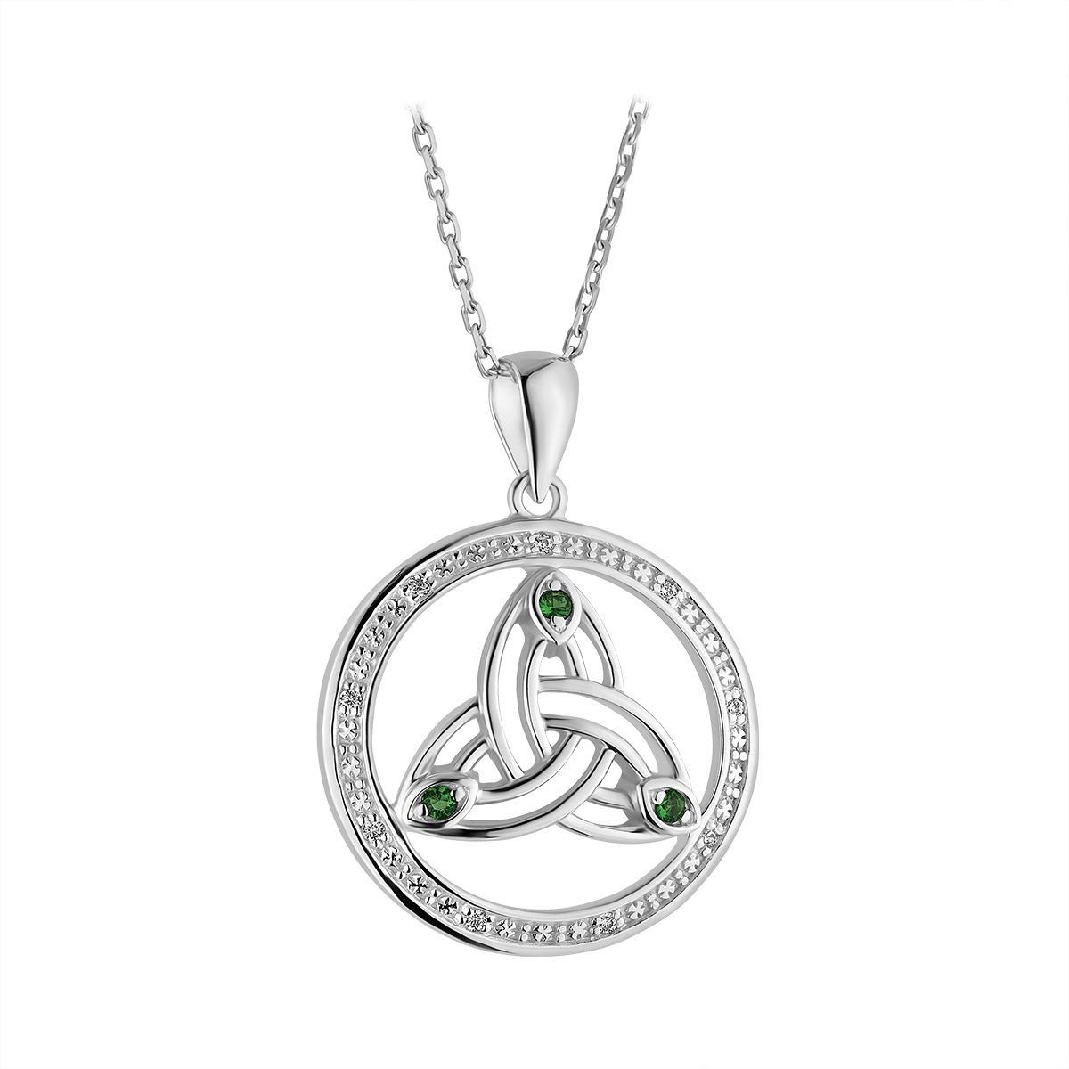 Product image for Irish Necklace | Sterling Silver Crystal Round Celtic Trinity Knot Pendant