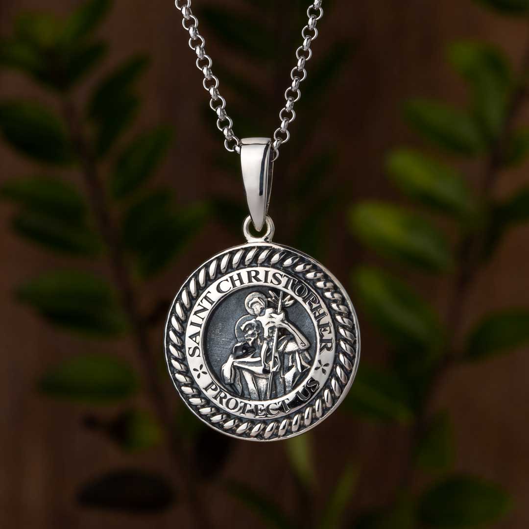 Product image for Irish Necklace | Sterling Silver Celtic Saint Christopher Medal