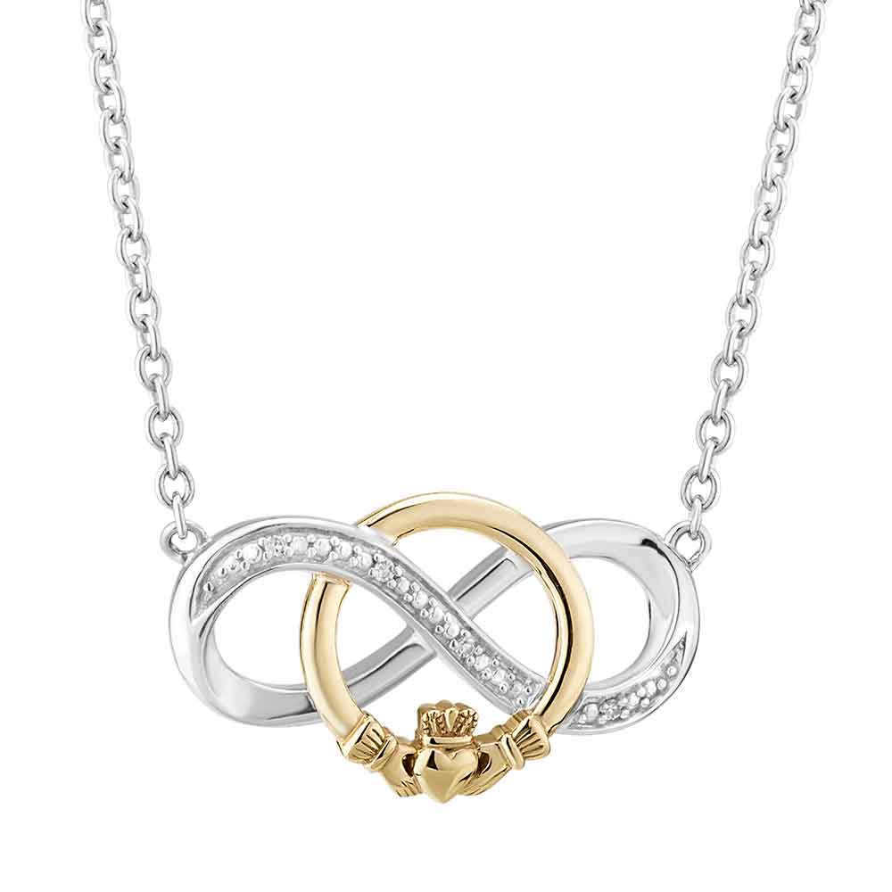 Product image for Irish Necklace | 10k Gold & Sterling Silver Diamond Infinity Claddagh Necklet