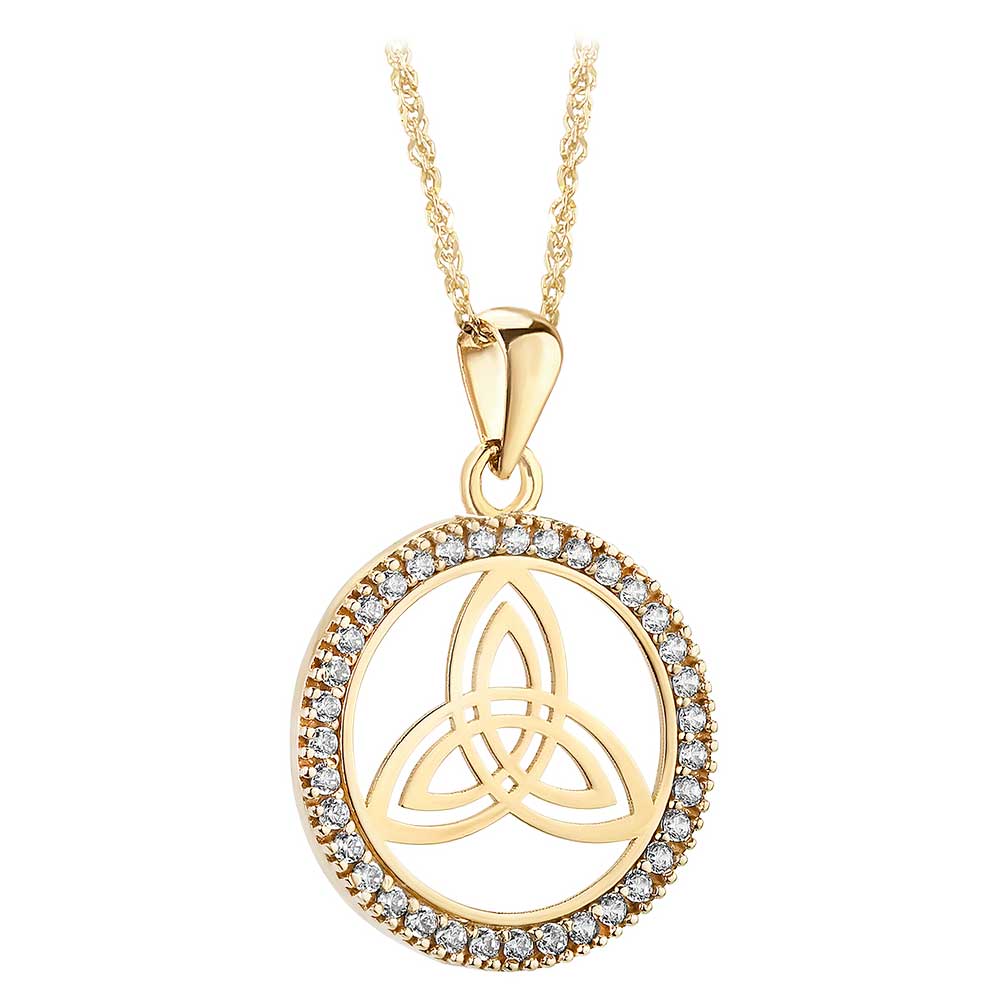 Product image for Irish Necklace | 10k Yellow Gold CZ Circle Trinity Knot Pendant