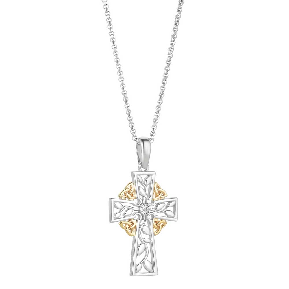 Product image for Irish Necklace | 10k Gold Trinity Knots Tree of Life Diamond Celtic Cross