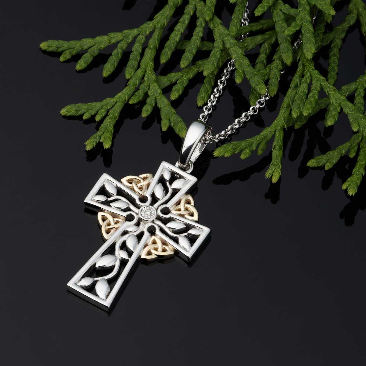 Product image for Irish Necklace | 10k Gold Trinity Knots Tree of Life Diamond Celtic Cross