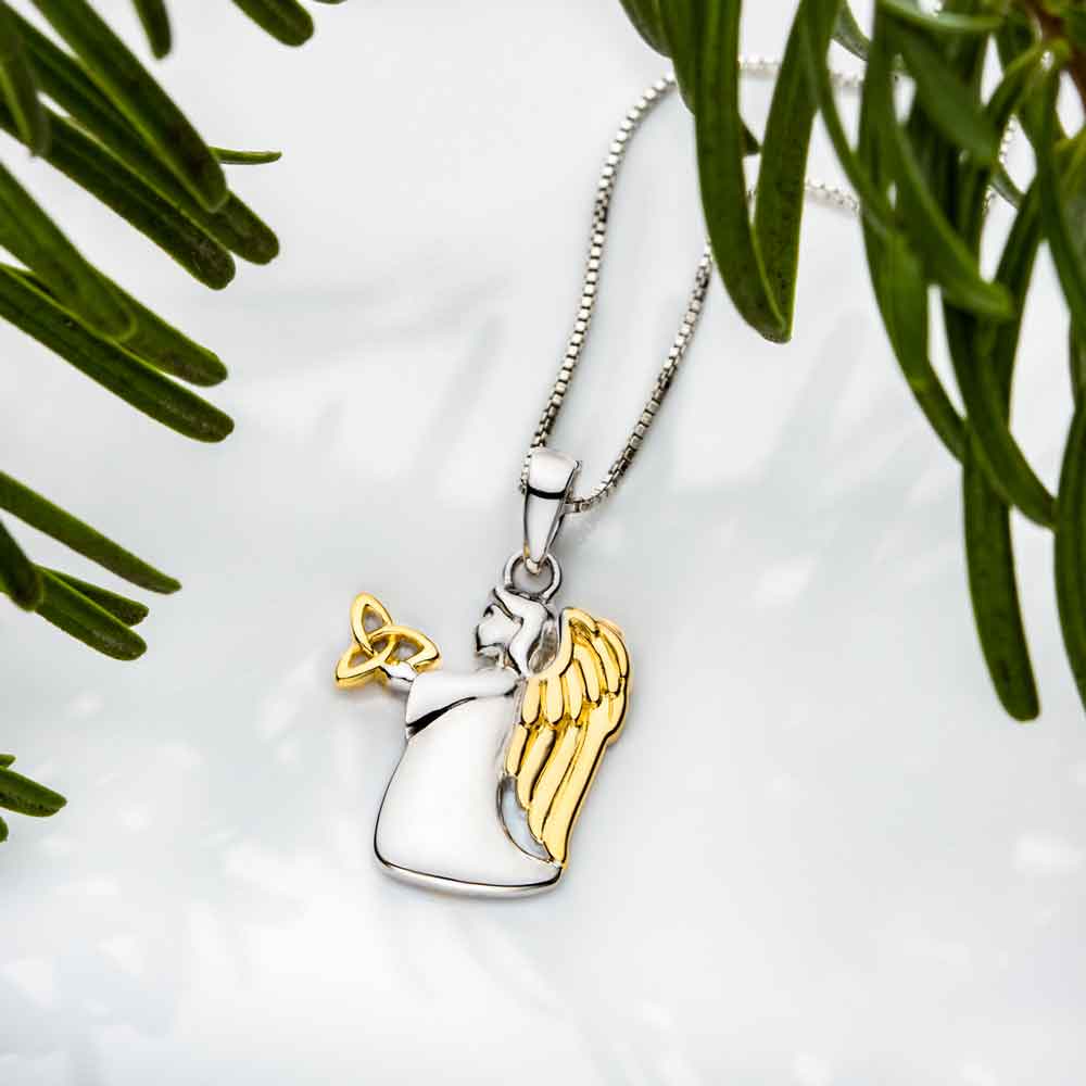 Product image for Irish Necklace | Sterling Silver Gold Plated Angel Trinity Knot Pendant
