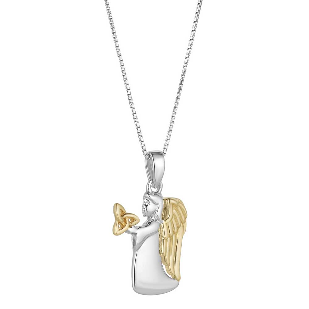 Product image for Irish Necklace | Sterling Silver Gold Plated Angel Trinity Knot Pendant