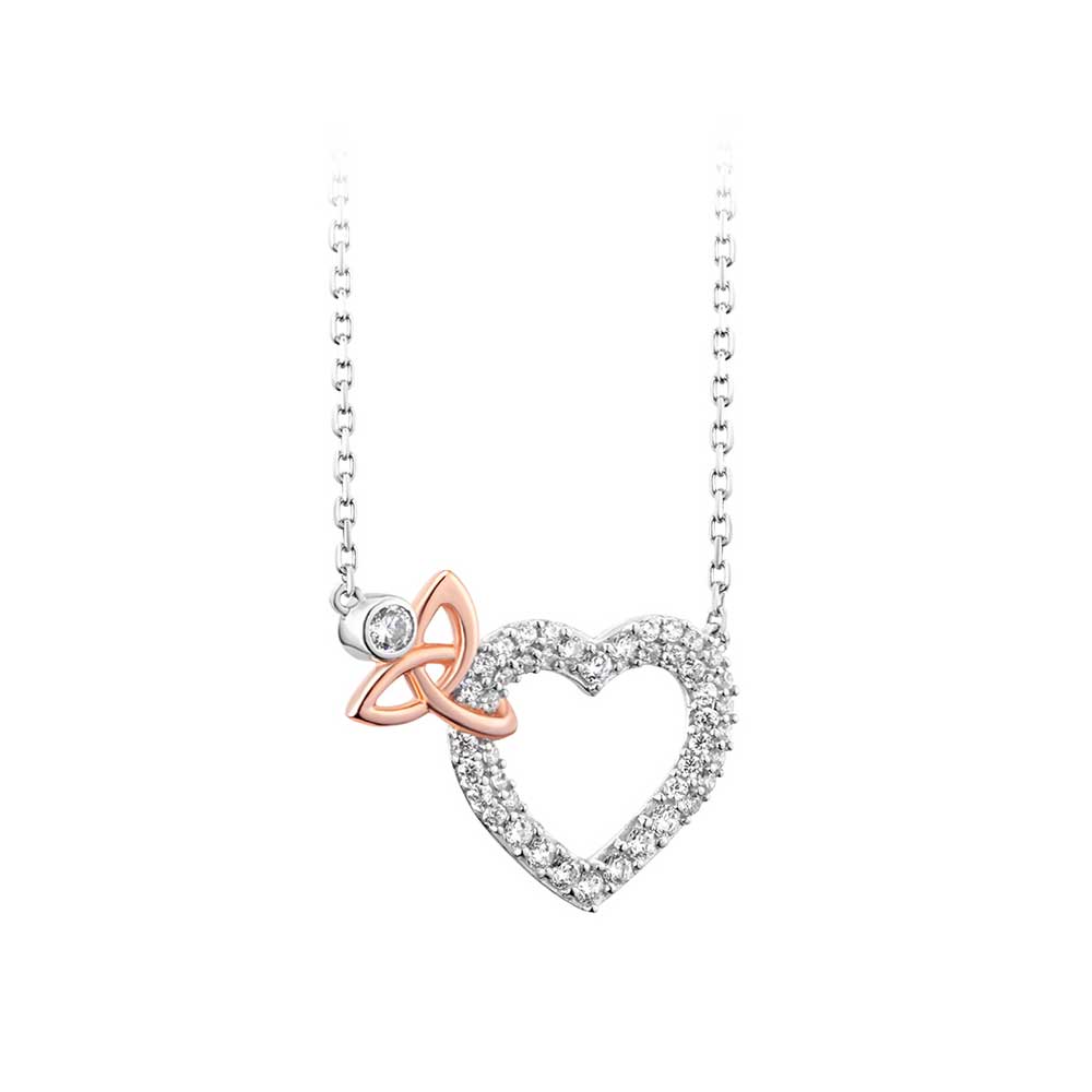 Product image for Irish Necklace | Sterling Silver Rose Gold Plated Trinity Knot Crystal Heart Pendant