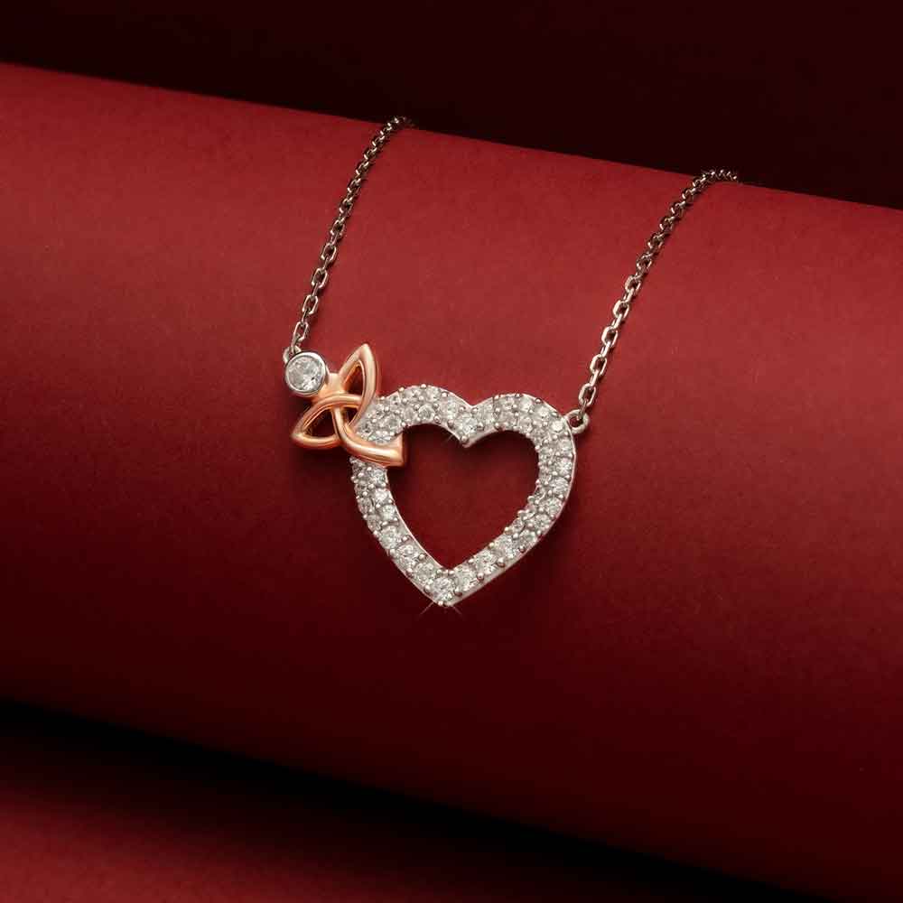 Product image for Irish Necklace | Sterling Silver Rose Gold Plated Trinity Knot Crystal Heart Pendant
