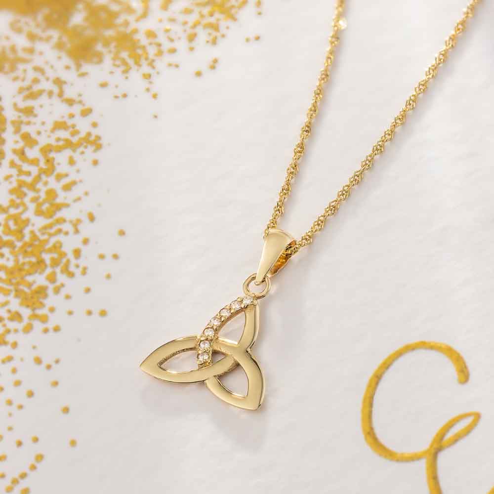 Product image for Irish Necklace | 10k Gold Crystal Trinity Knot Pendant