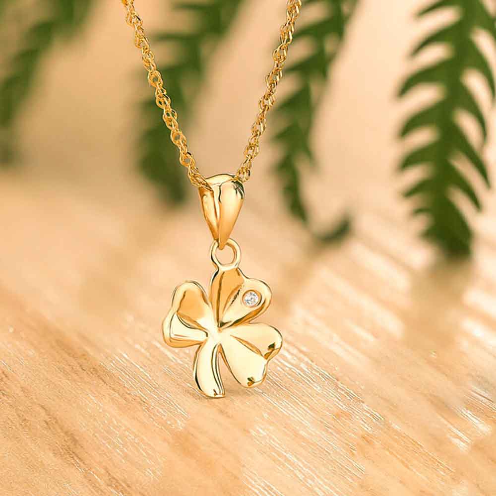 Product image for Irish Necklace | 10k Gold Crystal Shamrock Pendant