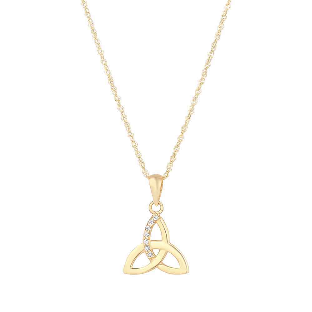 Product image for Irish Necklace | 9k Gold Cubic Zirconia Accent Trinity Knot Pendant