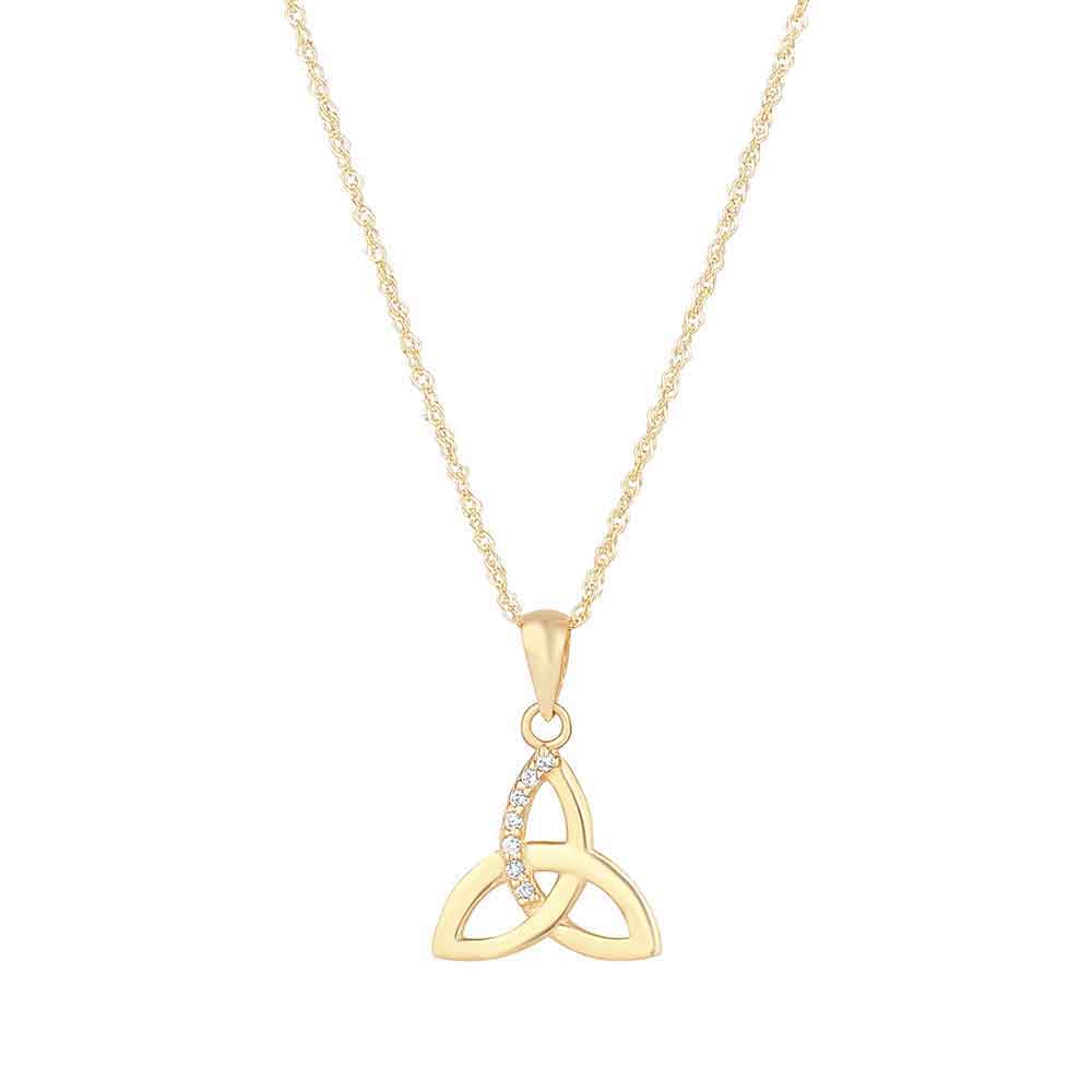 Product image for Irish Necklace | 9k Gold Cubic Zirconia Accent Trinity Knot Pendant