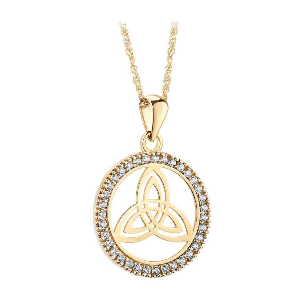 Product image for Irish Necklace | 14k Yellow Gold Diamond Circle Trinity Knot Pendant