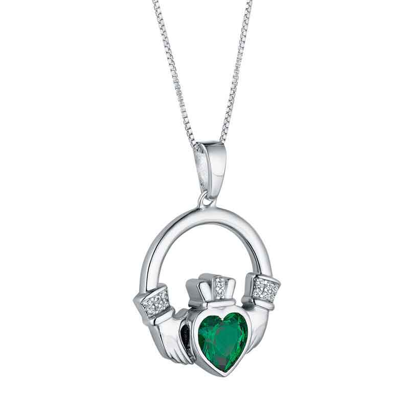 Product image for Irish Necklace | Sterling Silver Large Green Crystal Heart Claddagh Pendant