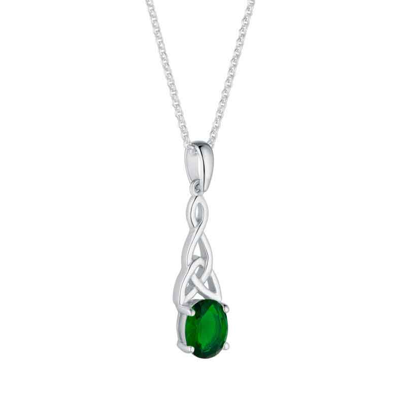 Product image for Irish Necklace | Sterling Silver Green Crystal Celtic Trinity Knot Pendant