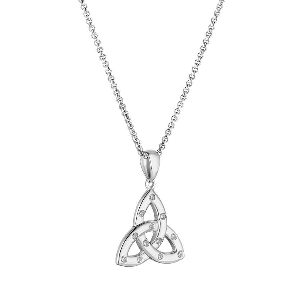 Product image for Irish Necklace | Sterling Silver Flush Set Crystal Trinity Knot Pendant Large