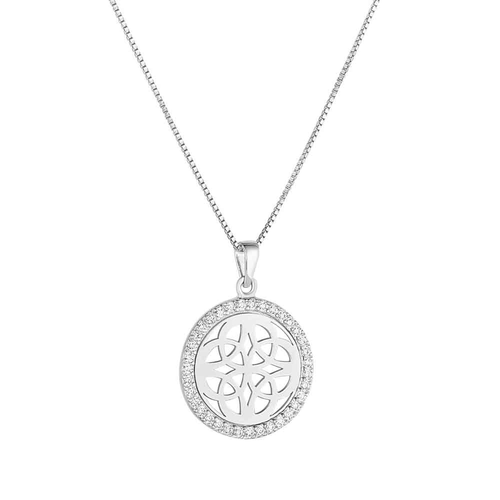Product image for Irish Necklace | Sterling Silver Crystal Celtic Knot Circle Pendant