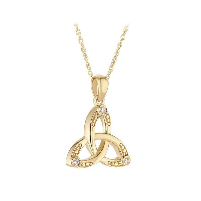 Product image for Irish Necklace | 9k Gold Cubic Zirconia Rubover Trinity Knot Pendant