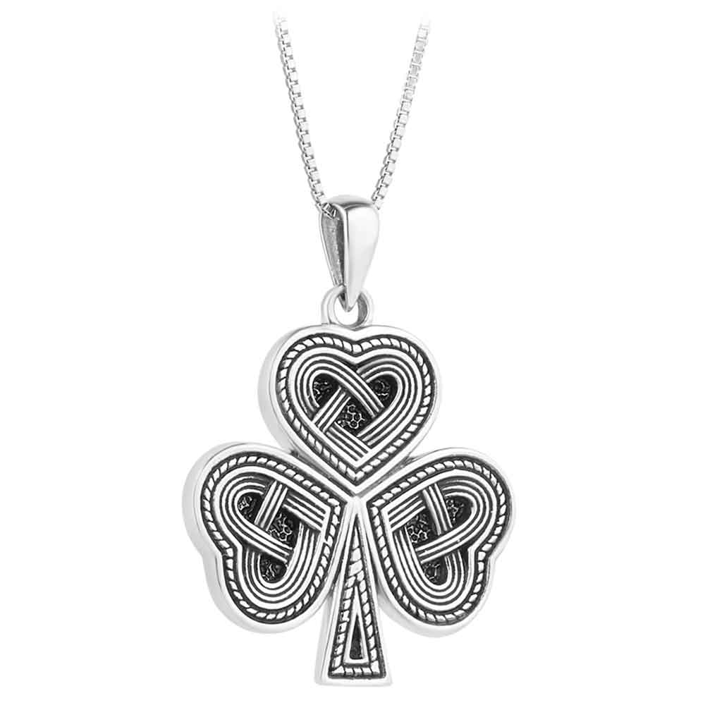 Product image for Irish Necklace | Sterling Silver Oxidized Celtic Shamrock Pendant