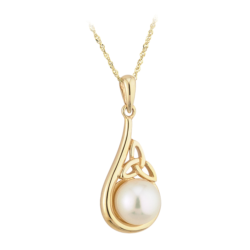 Product image for SALE - Irish Necklace - 14k Gold Trinity Knot Pearl Irish Pendant