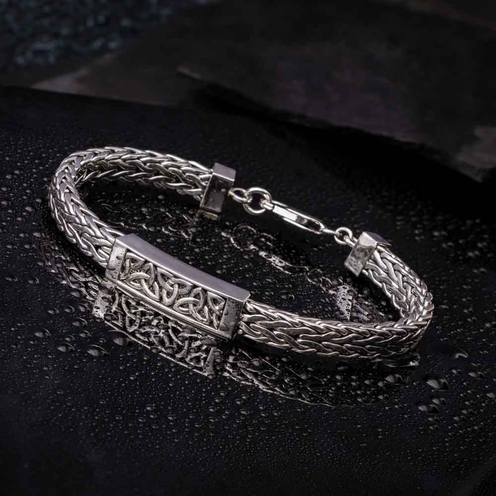 Mens Irish Jewelry, Heavy Sterling Silver Celtic Trinity Knot Bracelet at