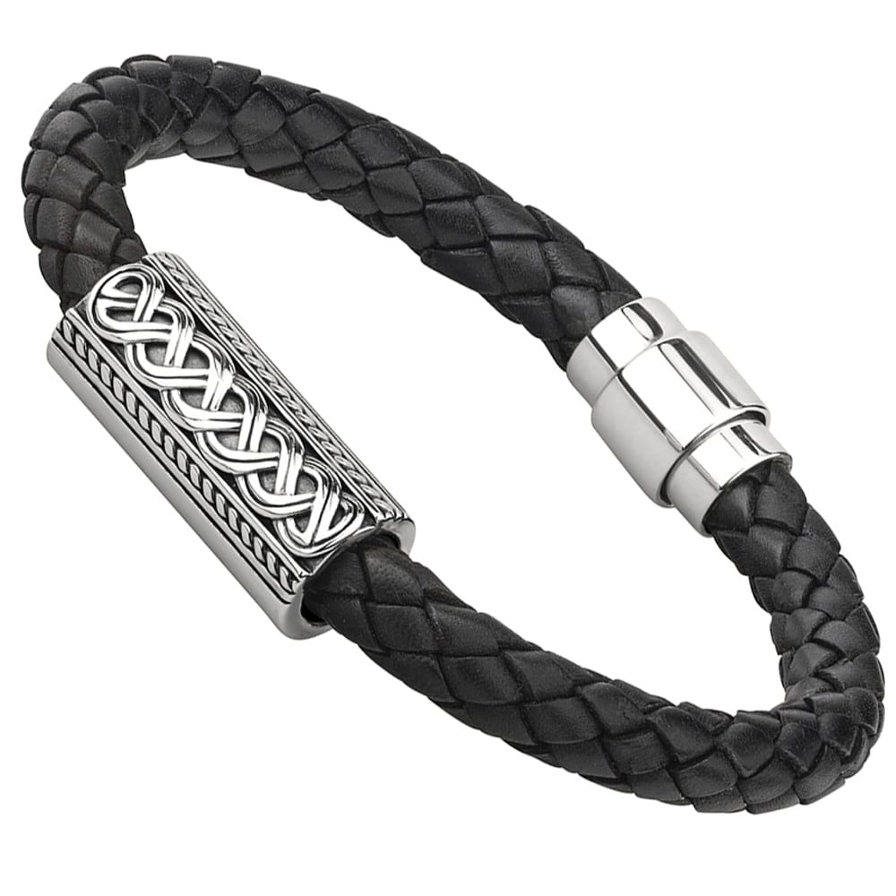 Product image for SALE | Mens Irish Jewelry | Sterling Silver Leather Celtic Knot Bracelet