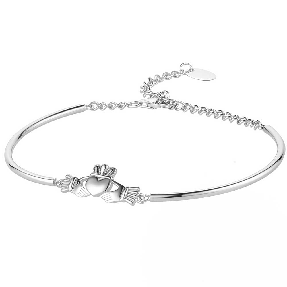 Product image for Irish Bracelet | Sterling Silver Claddagh Linked Bangle