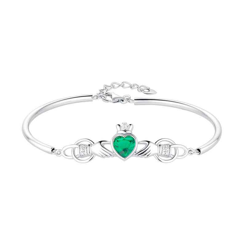 Product image for Irish Bracelet | Sterling Silver Green Crystal Heart Claddagh Bangle