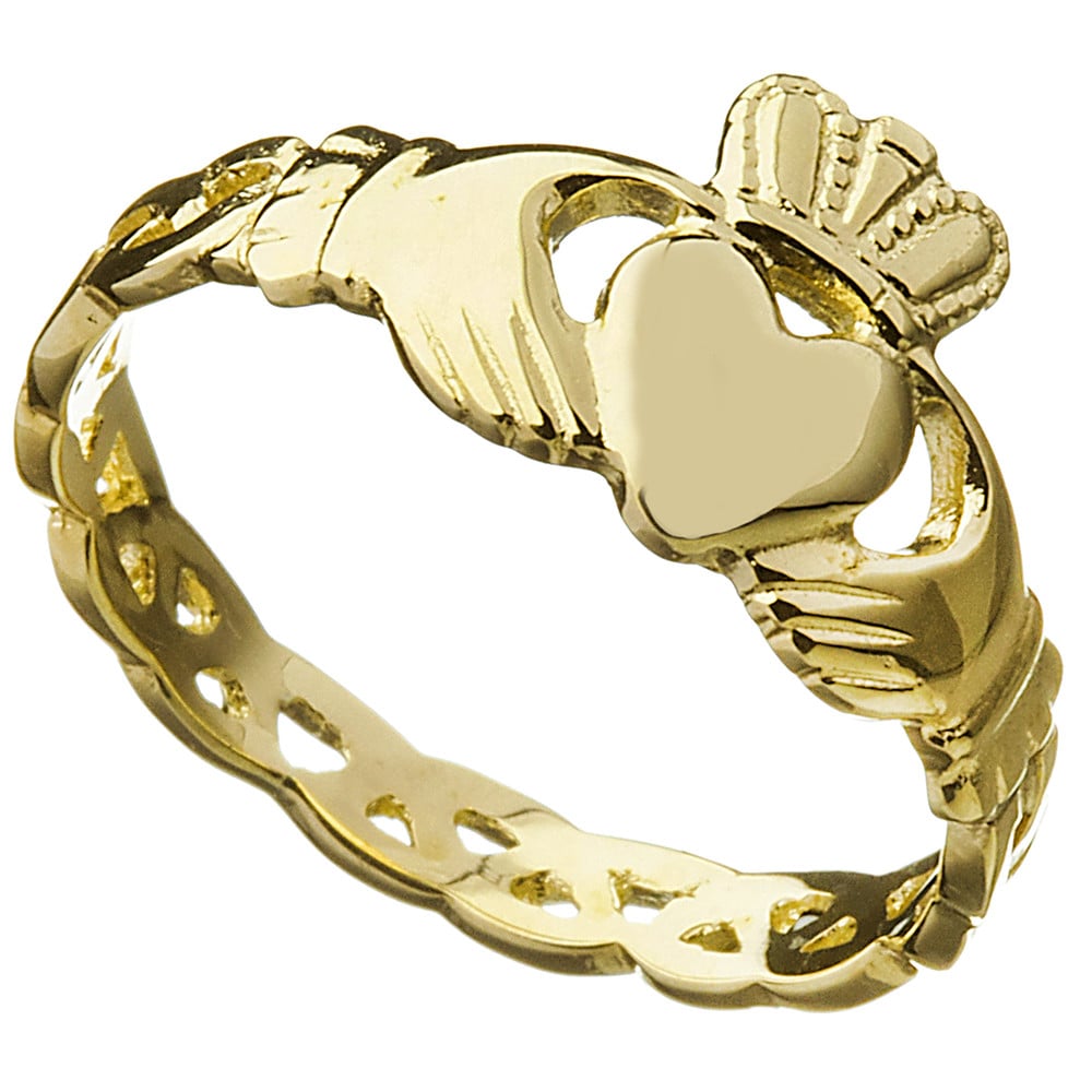 Product image for Claddagh Ring - Ladies Irish 10k Gold Trinity Knot Weave Celtic Band 