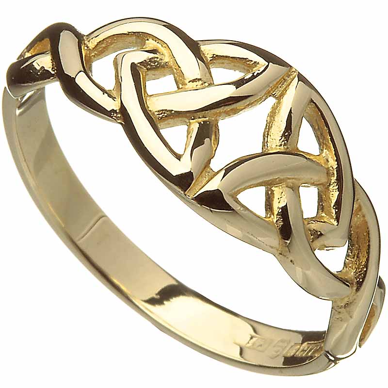 Irish Ring 10k Yellow Gold Ladies Twin Celtic Trinity