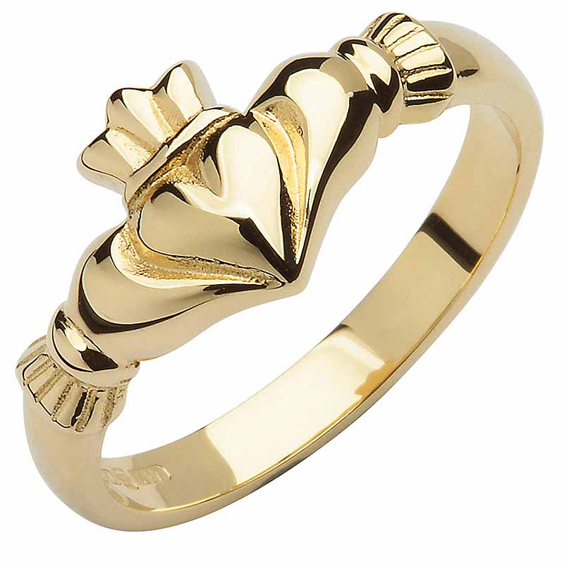 Product image for Irish Wedding Band - 10k Yellow Gold Ladies Elegant Claddagh Ring