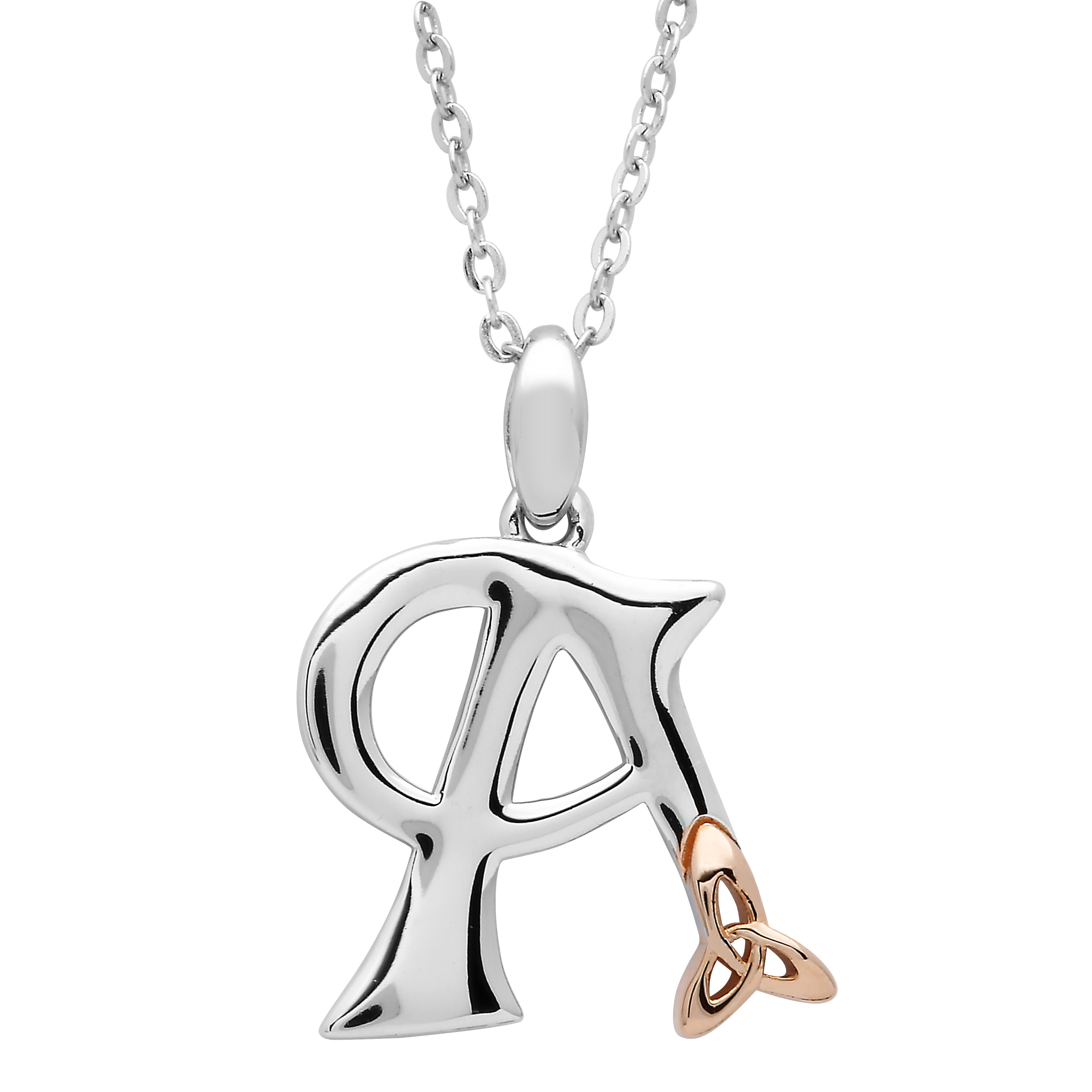 Product image for Irish Necklace | Celtic Initial Sterling Silver & Rose Gold Plated Trinity Knot Pendant