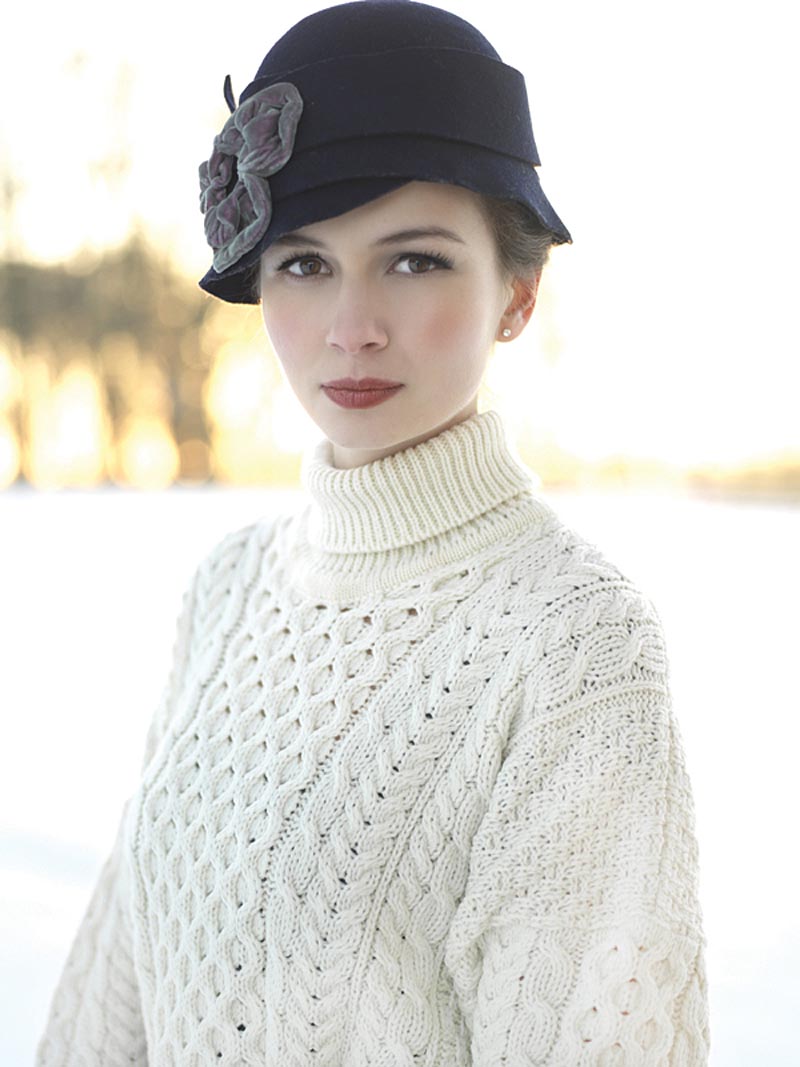 Product image for Irish Wool Sweater - Ladies Merino Wool Traditional Aran Polo Neck Sweater