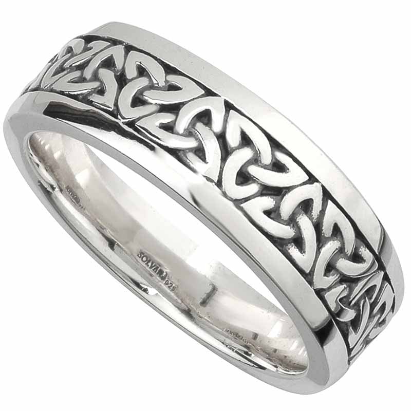 Irish Wedding Band Sterling Silver Mens Celtic Trinity