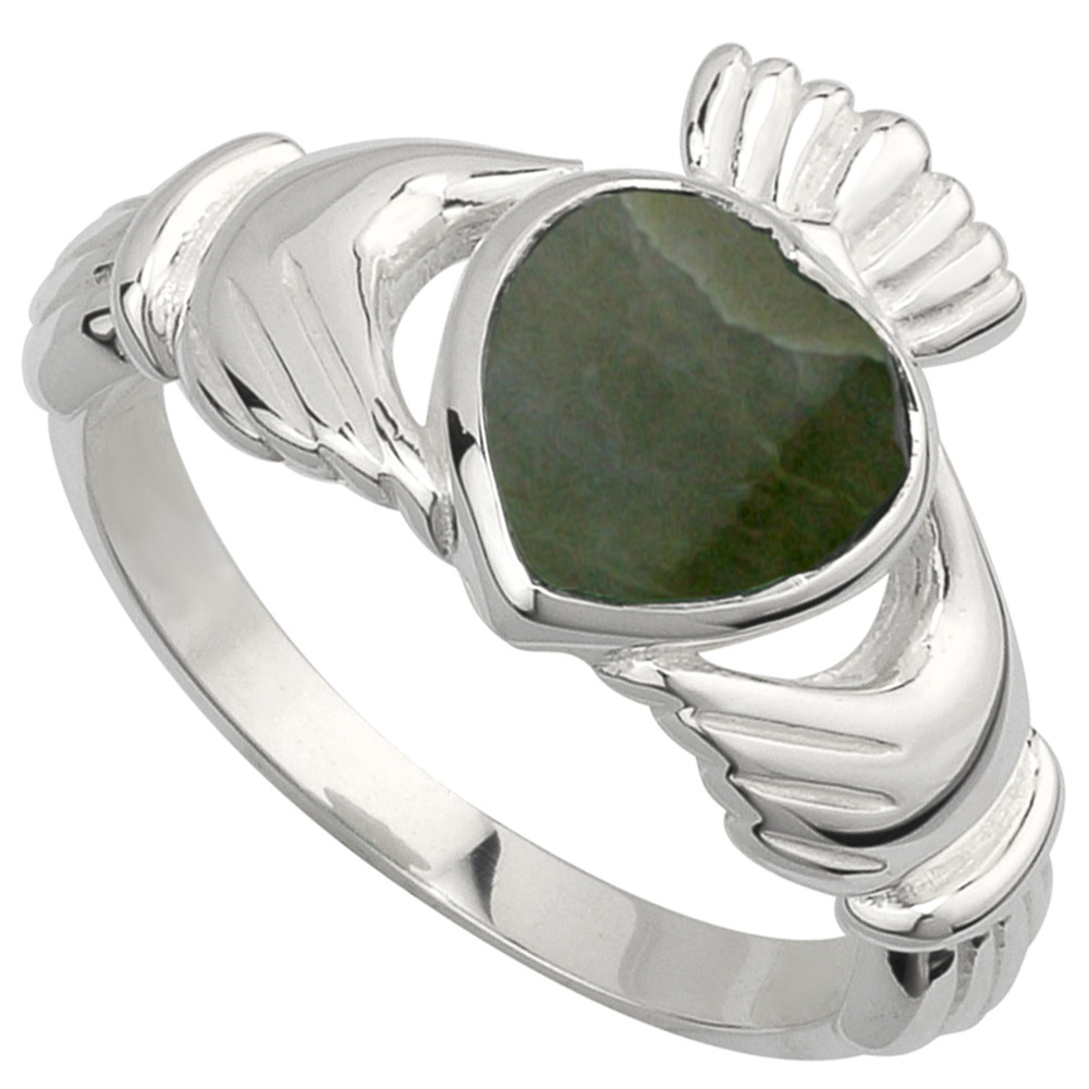 Product image for Claddagh Ring - Stering Silver Connemara Marble Heart Irish Claddagh Ring
