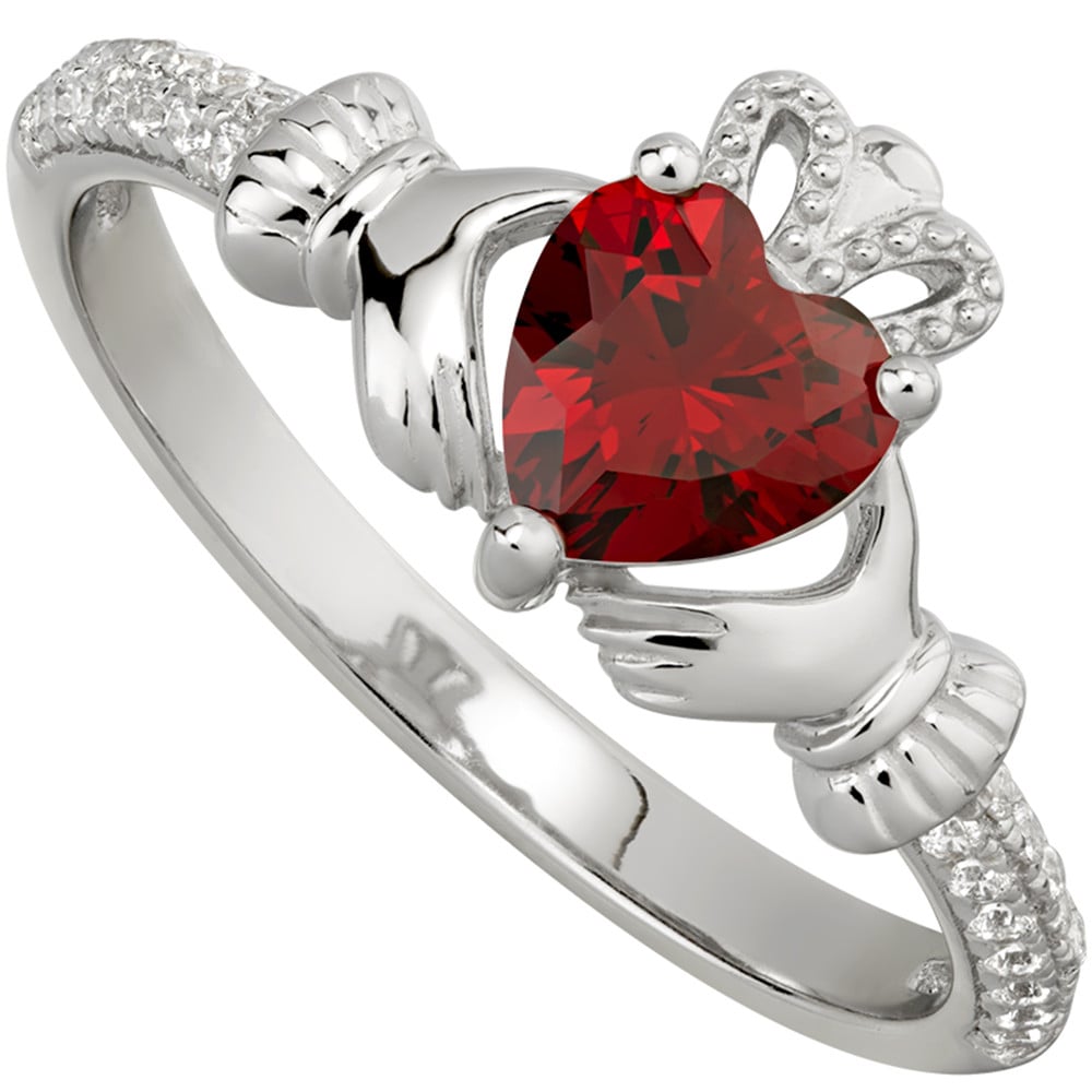 Product image for Irish Ladies Sterling Silver Crystal Birthstone Claddagh Ring