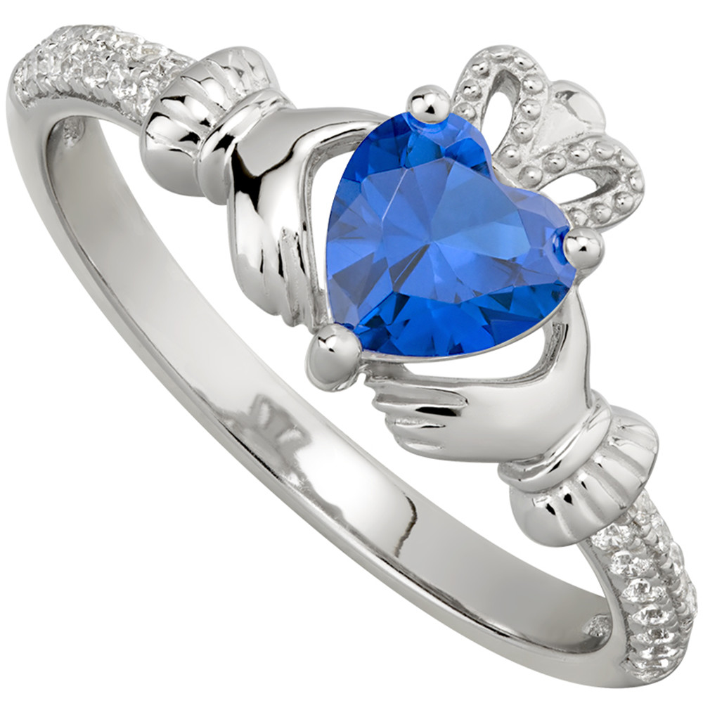 Product image for Irish Ladies Sterling Silver Crystal Birthstone Claddagh Ring