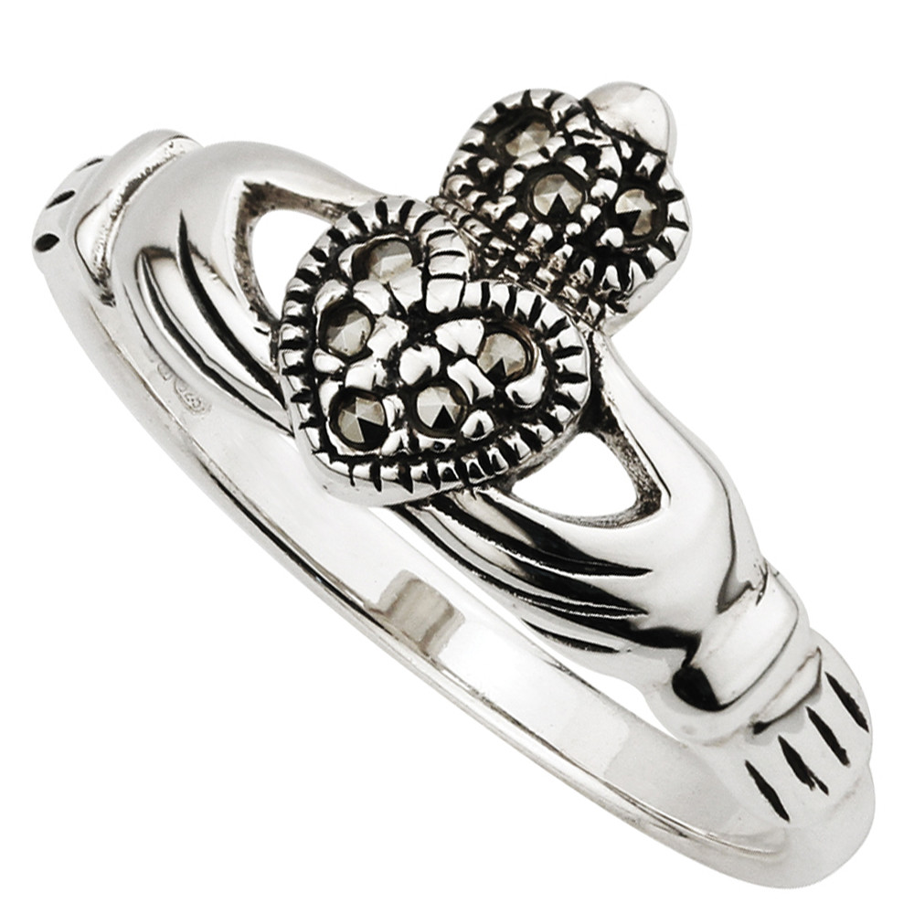 Product image for Claddagh Ring - Ladies Sterling Silver Claddagh Marcasite