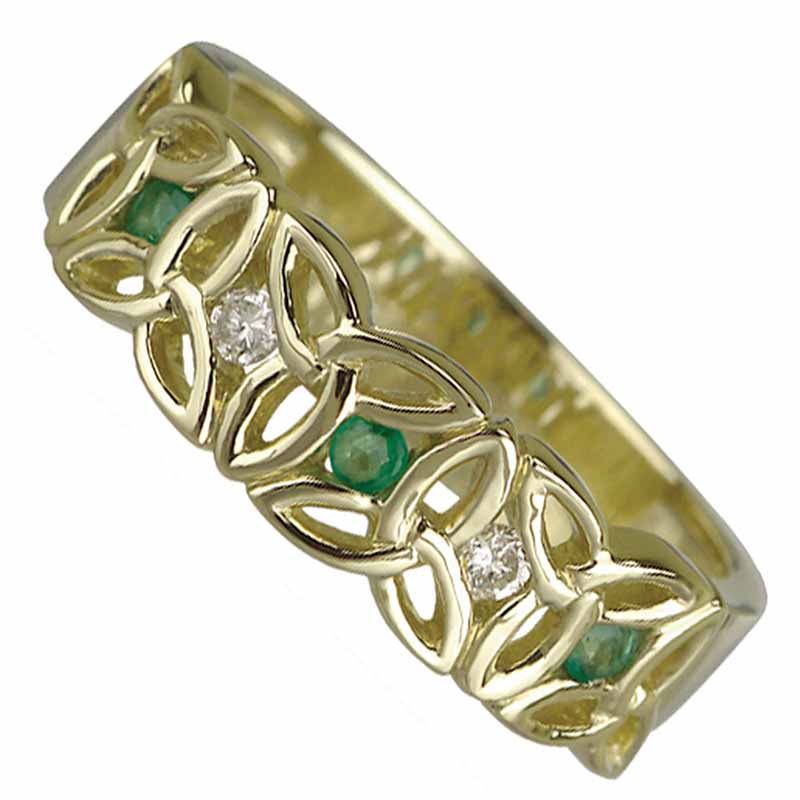 Product image for Trinity Knot Ring - Ladies 14k Gold Trinity Knot Diamond and Emerald Band