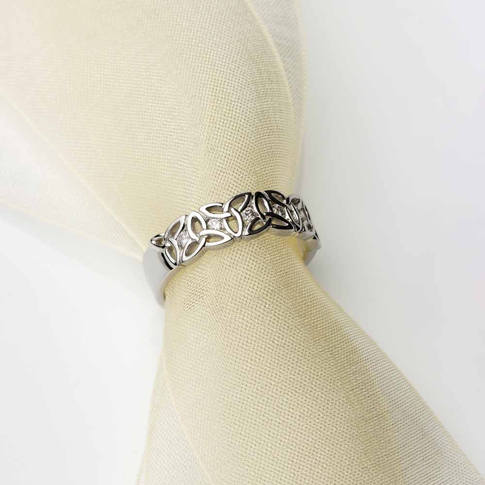 Product image for Trinity Knot Ring - Ladies 14k White Gold and Diamond Trinity Knot