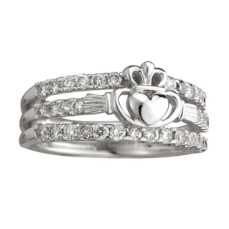 Claddagh Ring Diamond 14k White Gold Ladies Irish Claddagh Ring at