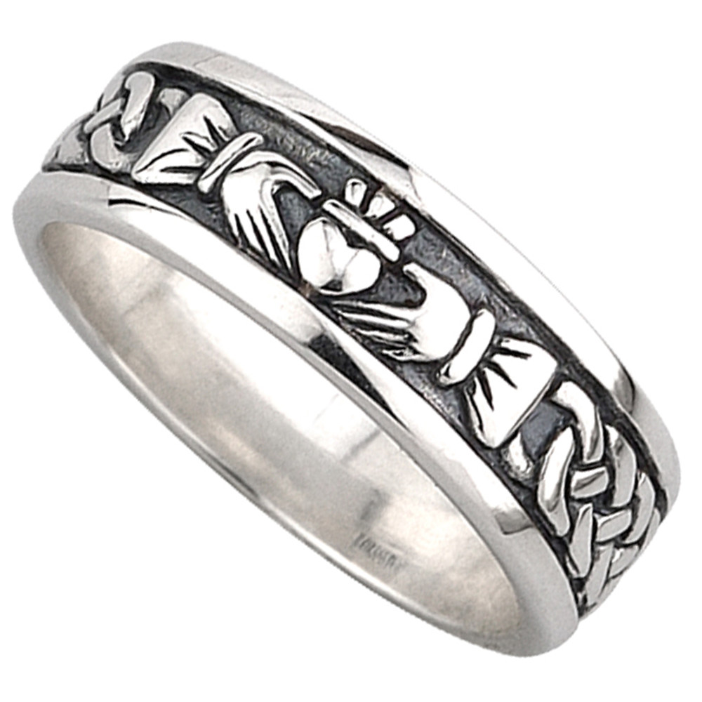 Product image for SALE - Claddagh Ring - Men's Sterling Silver Celtic Claddagh Wedding Band