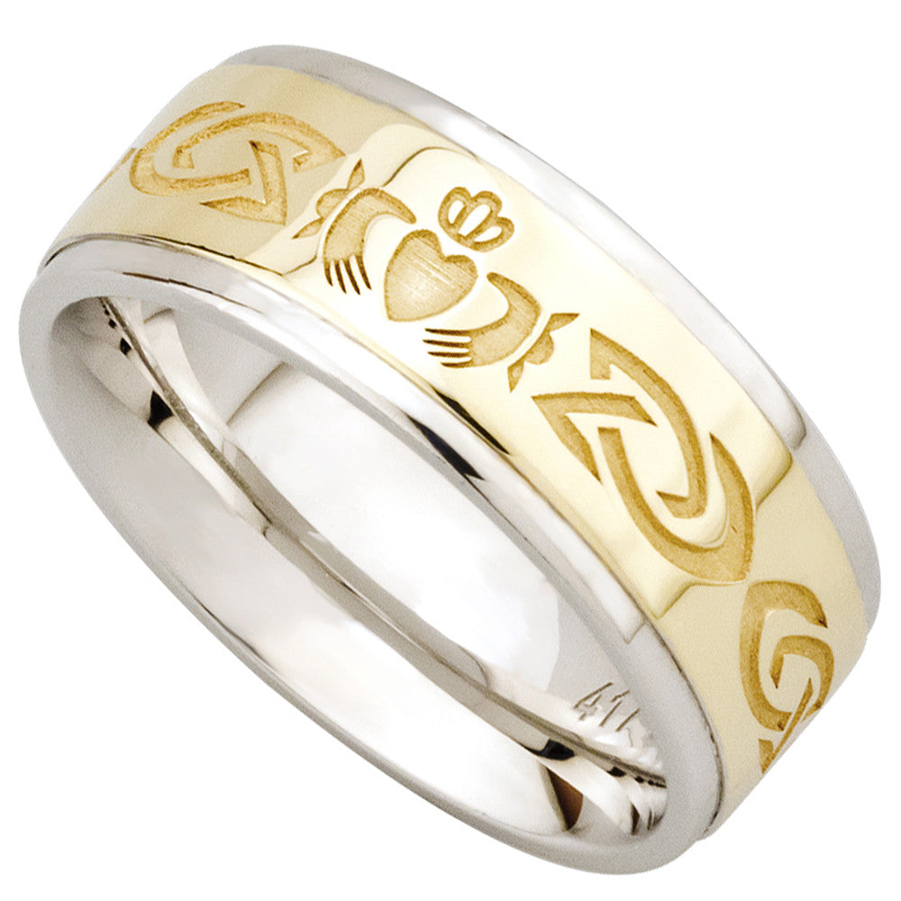 Claddagh Ring 10k Gold and Sterling Silver Celtic Knot Claddagh Mens