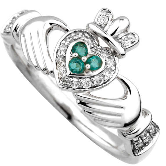 Diamond And Emerald Claddagh Ring Irish Jewelry Diamond And Emerald Claddagh Ring Irish Jewelry