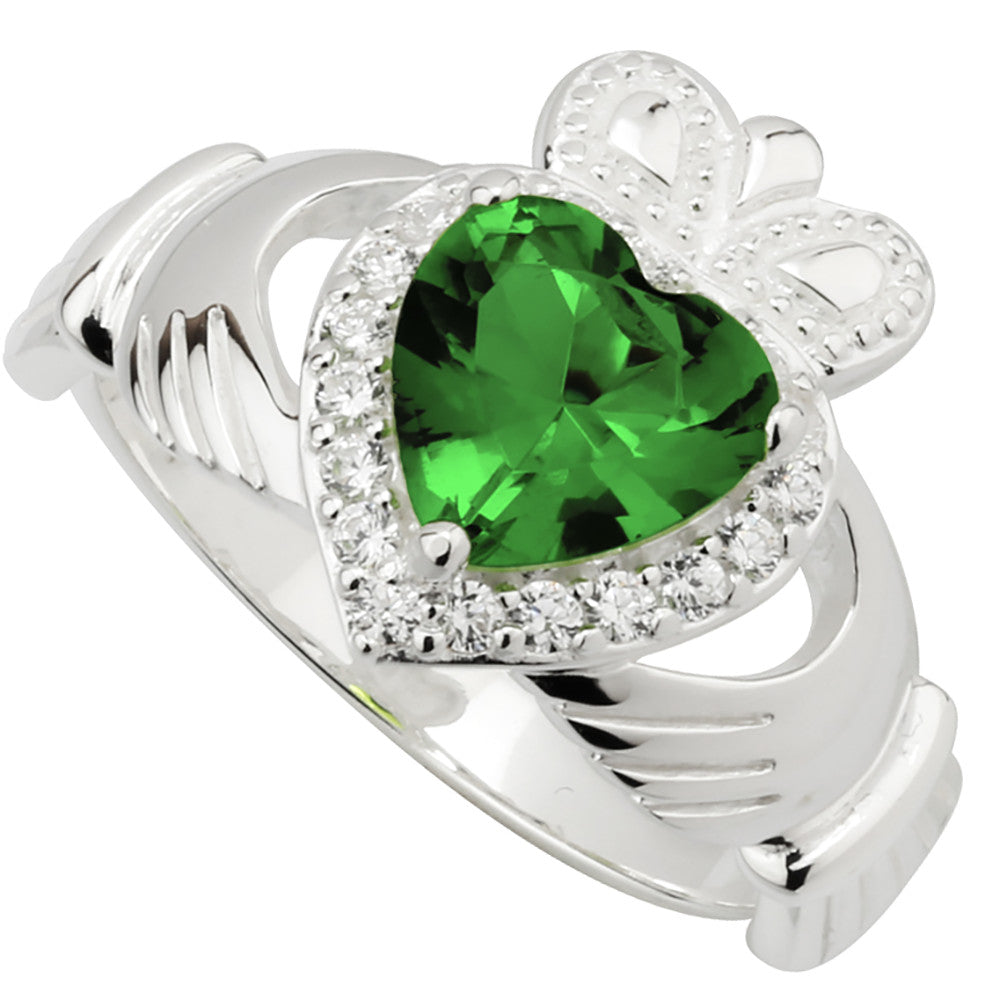 Personalized Sterling Silver Claddagh Ring With August Birthstone Heart & CZ – Irish Love Loyalty Friendship Ring