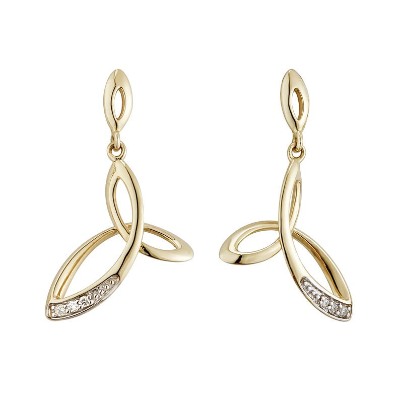 Irish Earrings 14k Gold Diamond Fusion Celtic Trinity Knot Earrings