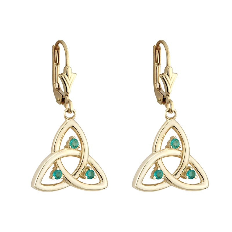 Celtic Earrings 10k Gold Emerald Trinity Drop Earrings at