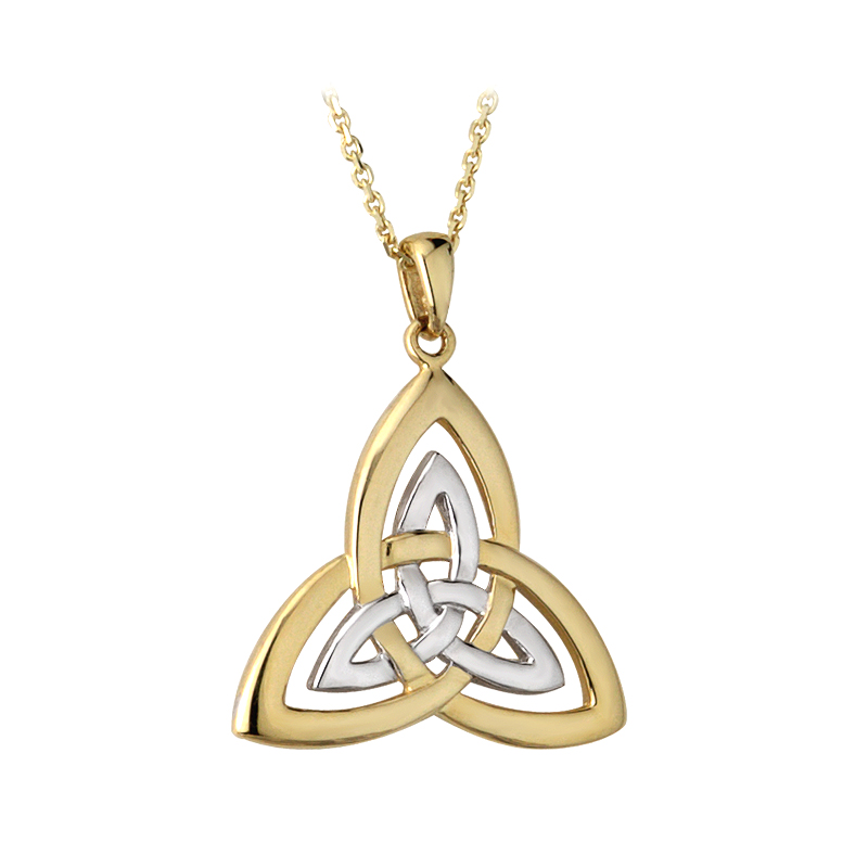Celtic Pendant - 14k Gold Two Tone Trinity Knot Pendant with Chain