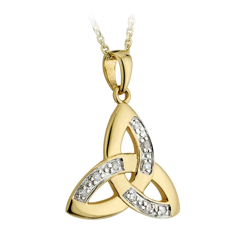 Celtic Pendant 14k Yellow Gold and Diamond Trinity Knot Pendant with