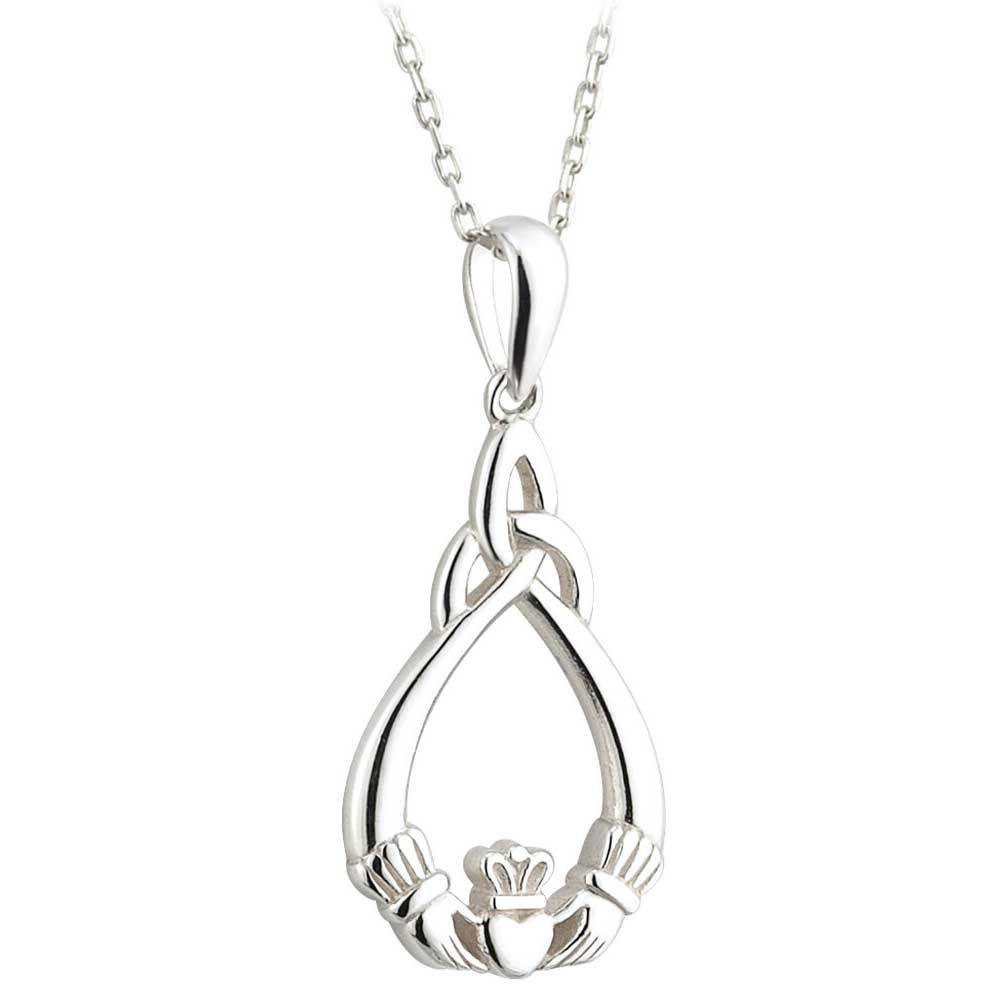 Product image for Irish Necklace - Sterling Silver Claddagh and Trinity Knot Celtic Pendant with Chain