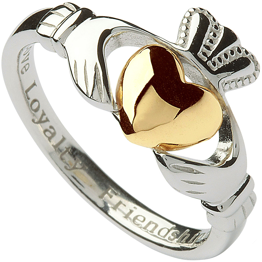 Claddagh Ring Sterling Silver Claddagh with 10k Gold Heart Ring at IrishShop SHNRESL96